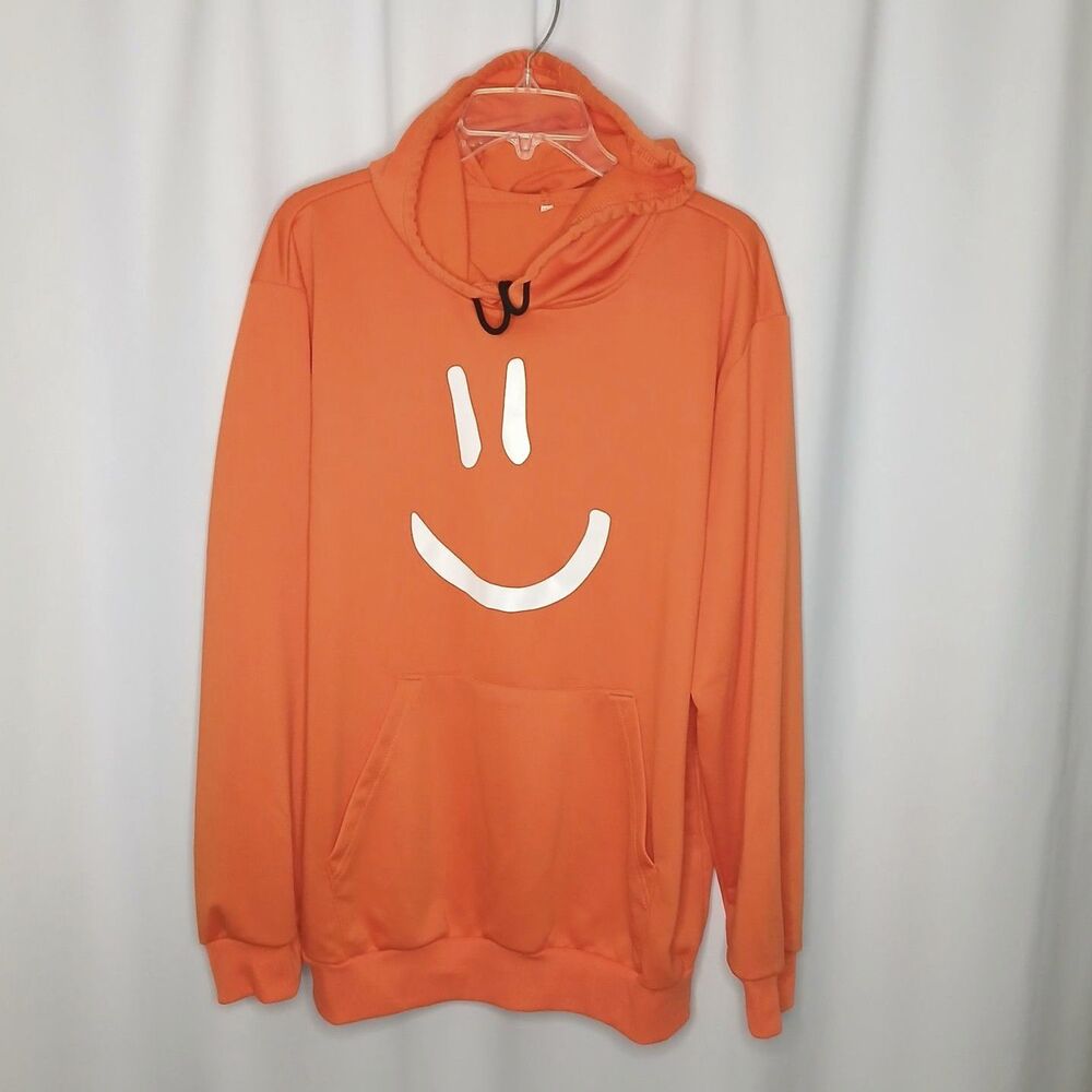 Graphic Lightwght Hoodie Sweatshirt Smiley Face Orange Athletic Casual Womens 1X